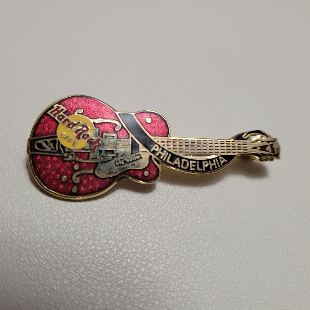 Hard Rock Cafe HRC Philadelphia Pennsylvania Red and Black Classic Guitar Pin‎